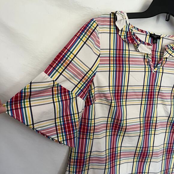 Talbots Plaid Bell Sleeve Womens Top Small Petite White Ruffles Academia Preppy - Picture 3 of 16